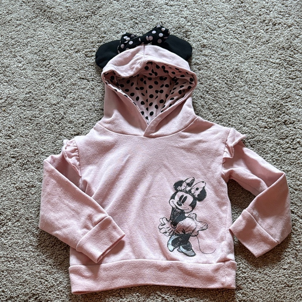Disney Minnie Mouse Light Pink Hoodie with Polka Dot Bow